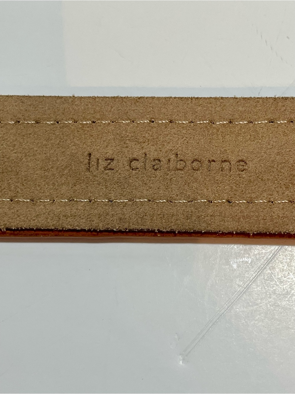 Liz Claibourne Cognac Croc-Embossed Leather Belt with Gold Buckle - Picture 4 of 12